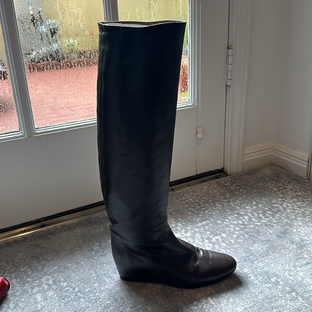 LANVIN BROWN LEATHER WEDGE BOOT SIZE 37.5 - Picture 12 of 14